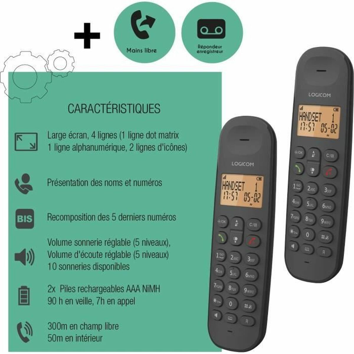 Telefon Fix Logicom DECT ILOA 255T DUO Negru