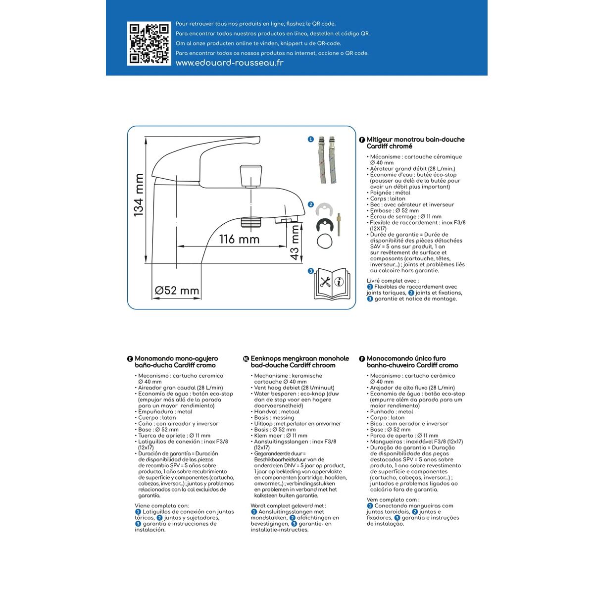 Baterie Monocomandă pentru duș Rousseau Cardiff Chrome