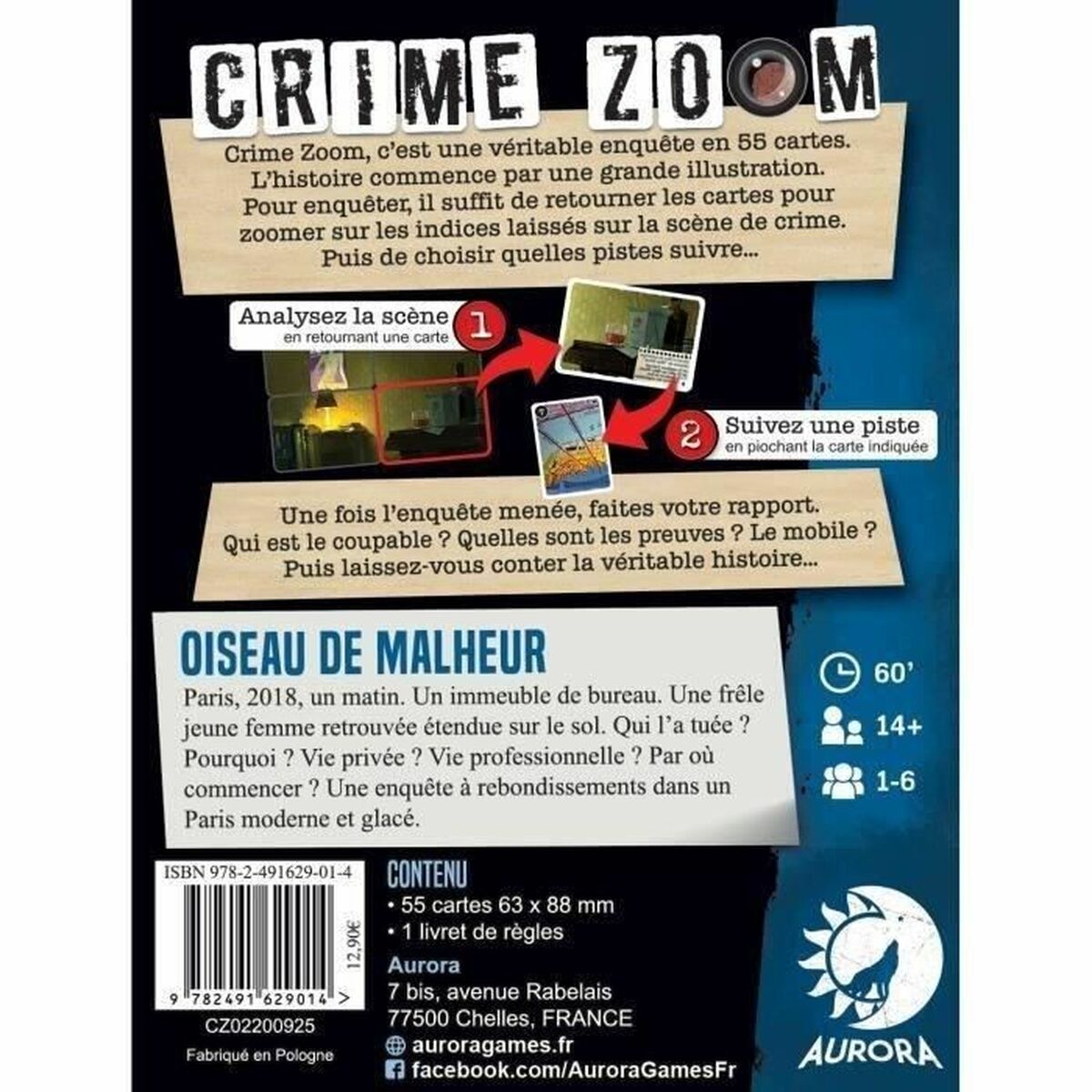 Joc de Masă Asmodee Crime Zoom : Oiseau de Malheur 13 x 3 x 10 cm