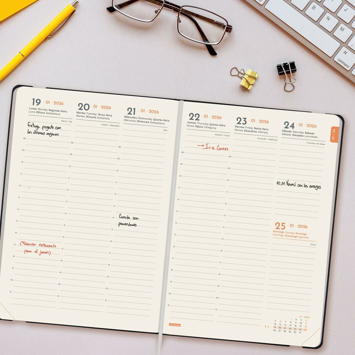 Agendă Finocam FLEXI Negru A5 14,8 x 21 cm 2026