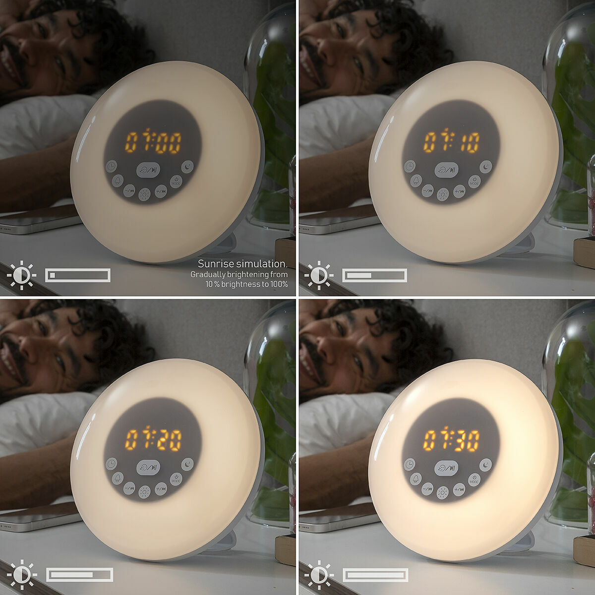 Ceas cu alarmă reîncărcabil cu difuzor și efect de răsărit Sunrilk InnovaGoods