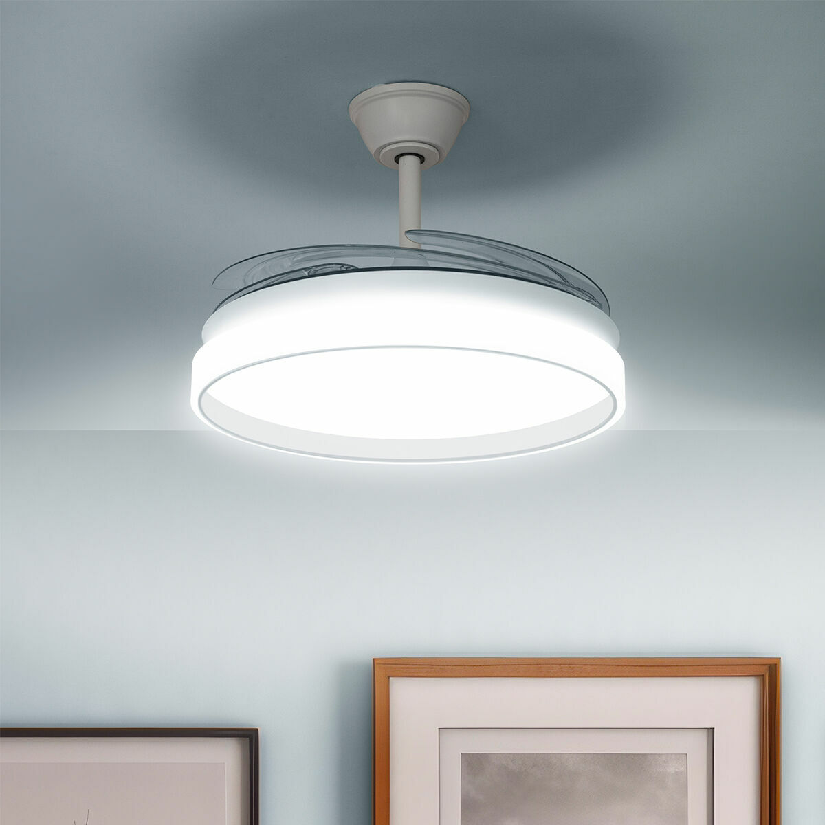 Ventilator de tavan cu lumină LED și 4 palete retractabile Keteez InnovaGoods Alb 72 W Ø49-104 cm