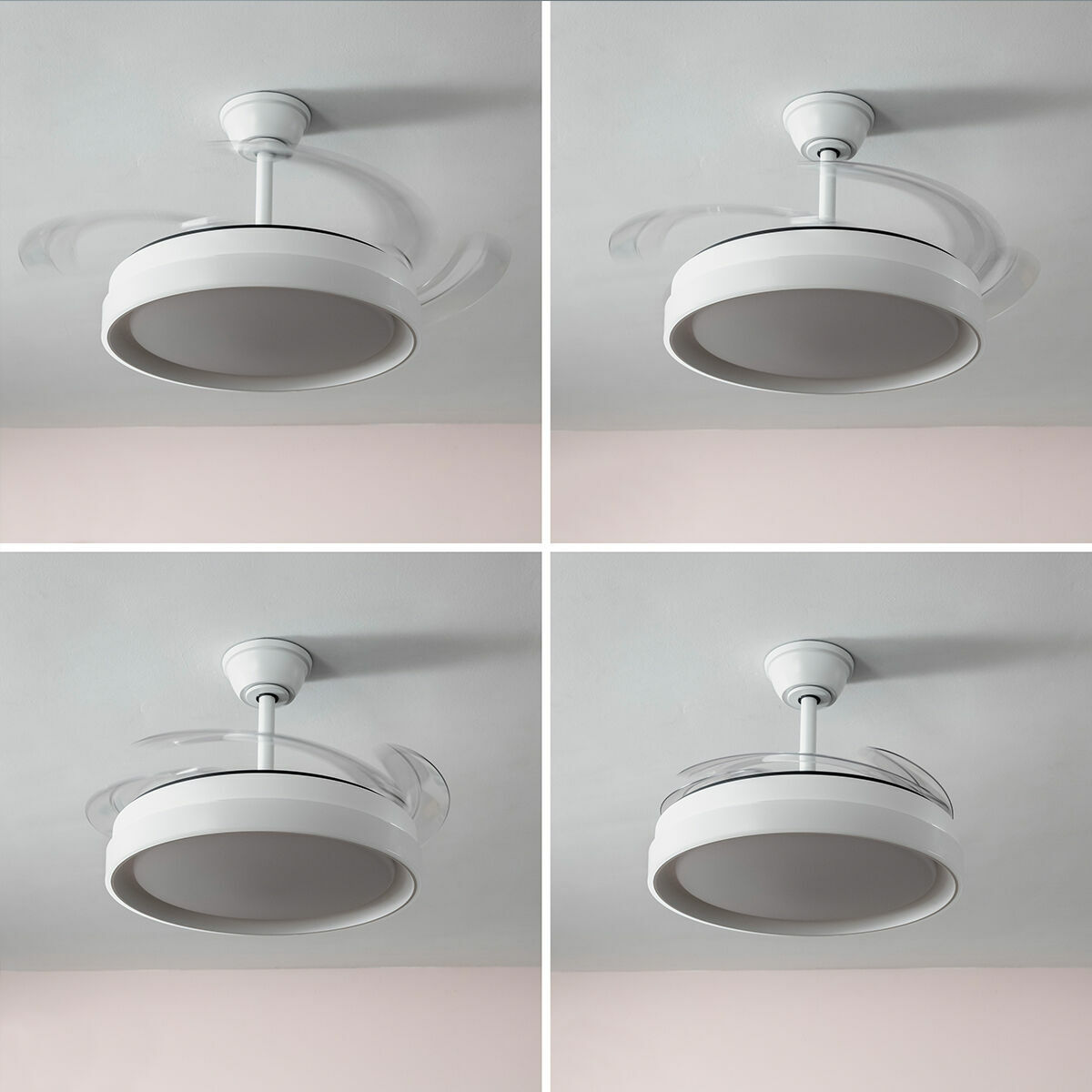 Ventilator de tavan cu lumină LED și 4 palete retractabile Keteez InnovaGoods Alb 72 W Ø49-104 cm