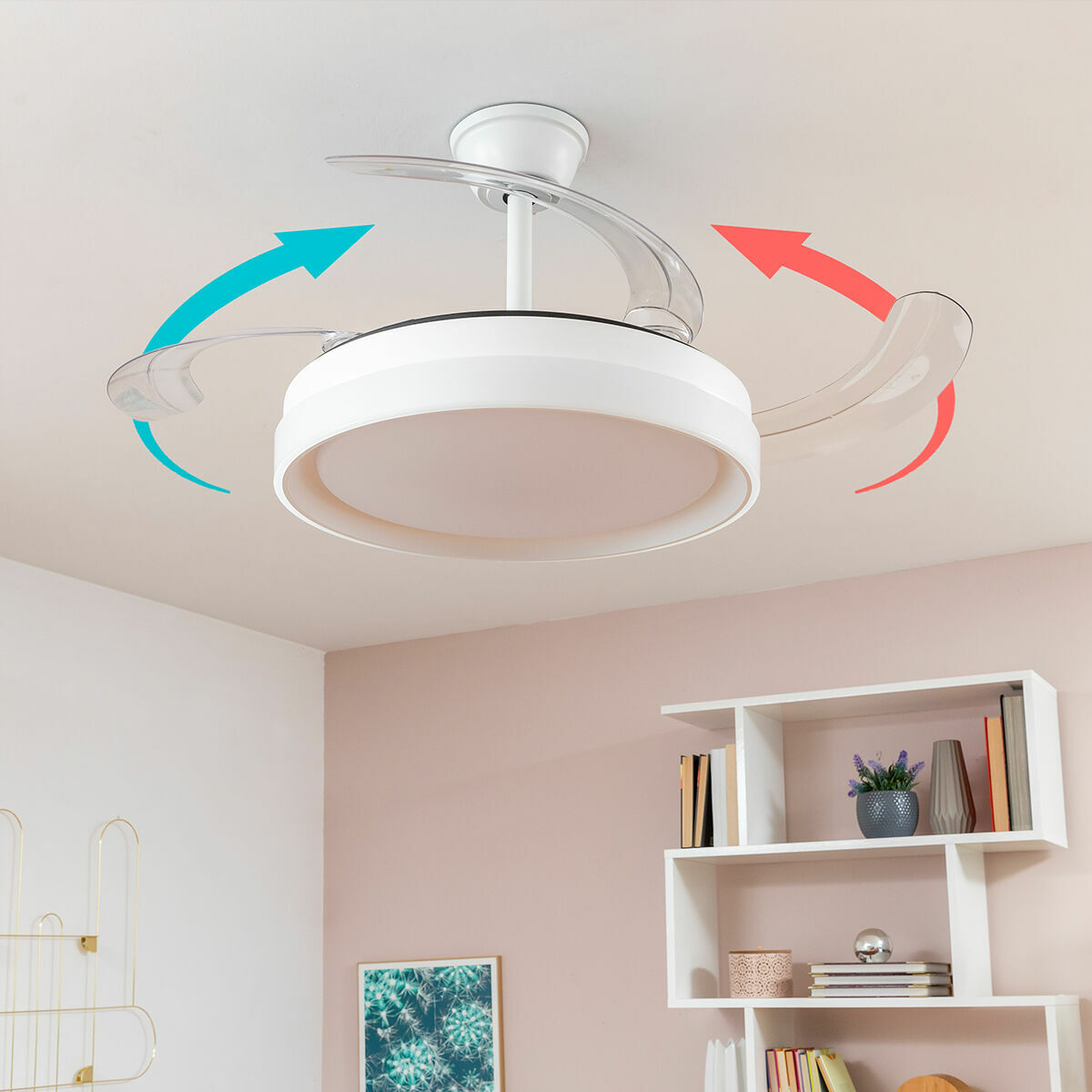 Ventilator de tavan cu lumină LED și 4 palete retractabile Keteez InnovaGoods Alb 72 W Ø49-104 cm