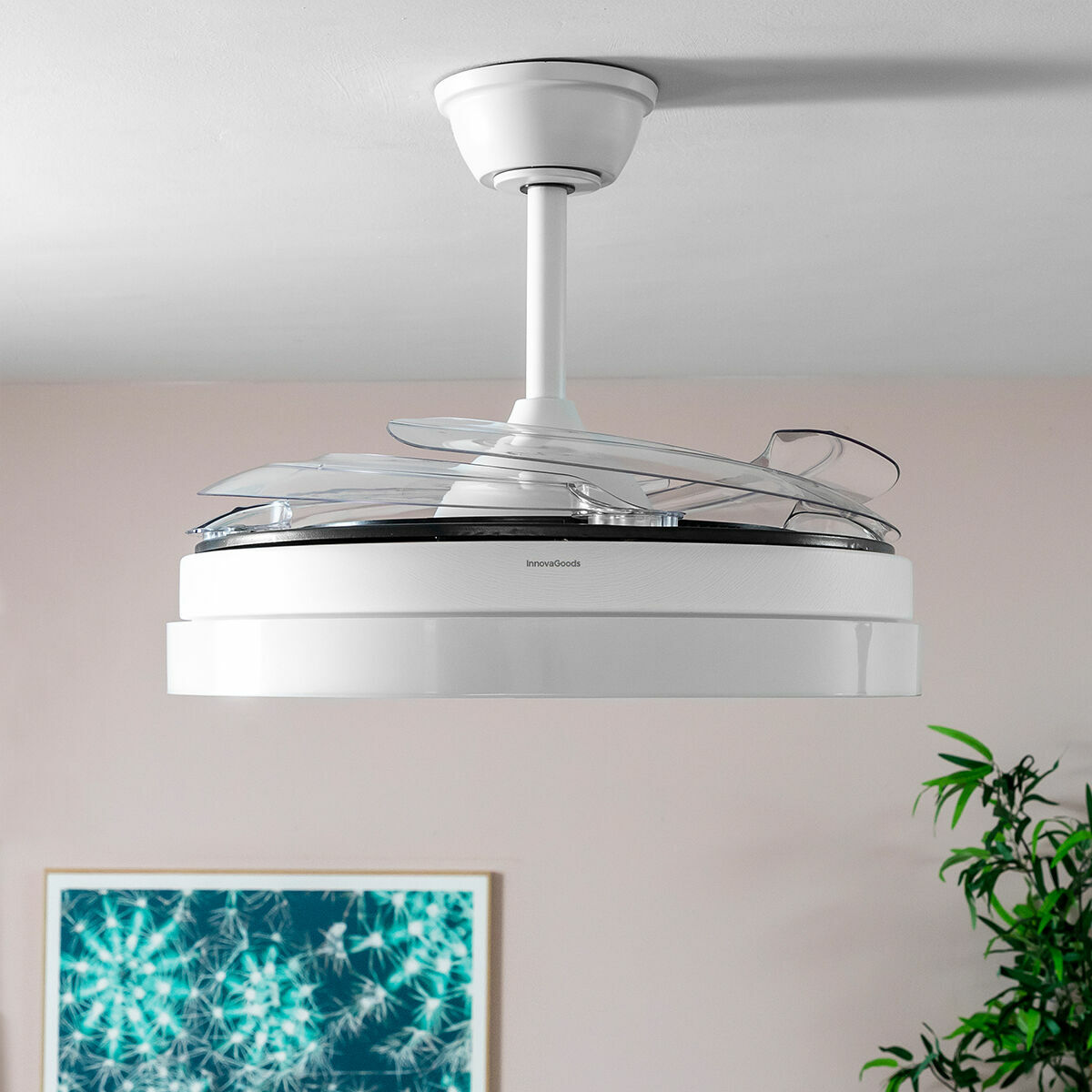 Ventilator de tavan cu lumină LED și 4 palete retractabile Keteez InnovaGoods Alb 72 W Ø49-104 cm