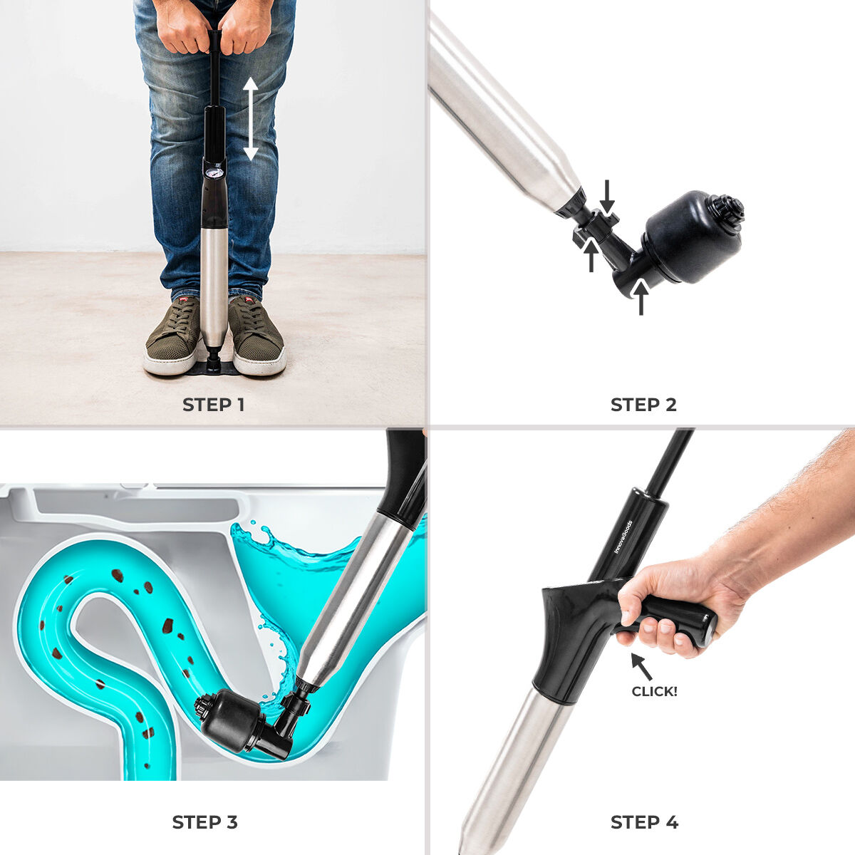 Desfundator cu aer comprimat de înaltă presiune cu accesorii și manometru 5 în 1 Jetpro InnovaGoods