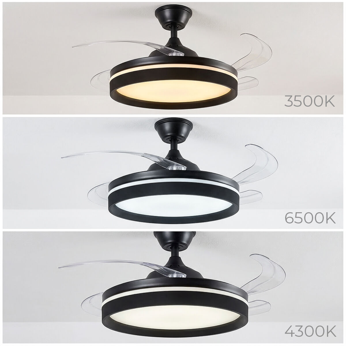 Ventilator de tavan cu lumină LED, 4 pale retractabile și telecomandă InnovaGoods