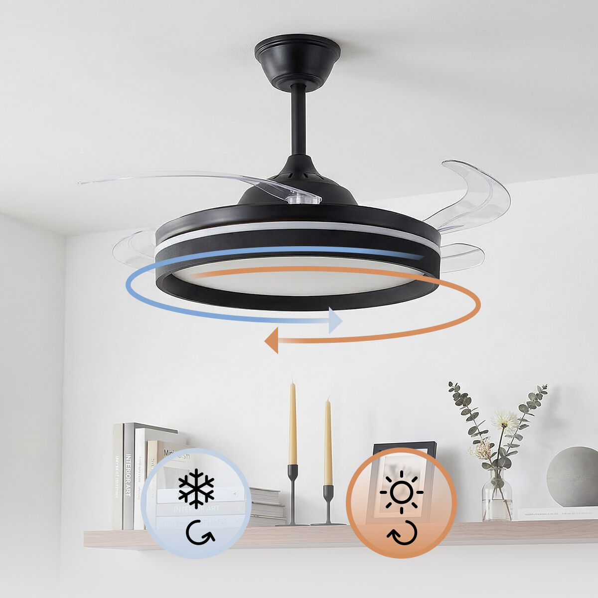 Ventilator de tavan cu lumină LED, 4 pale retractabile și telecomandă InnovaGoods