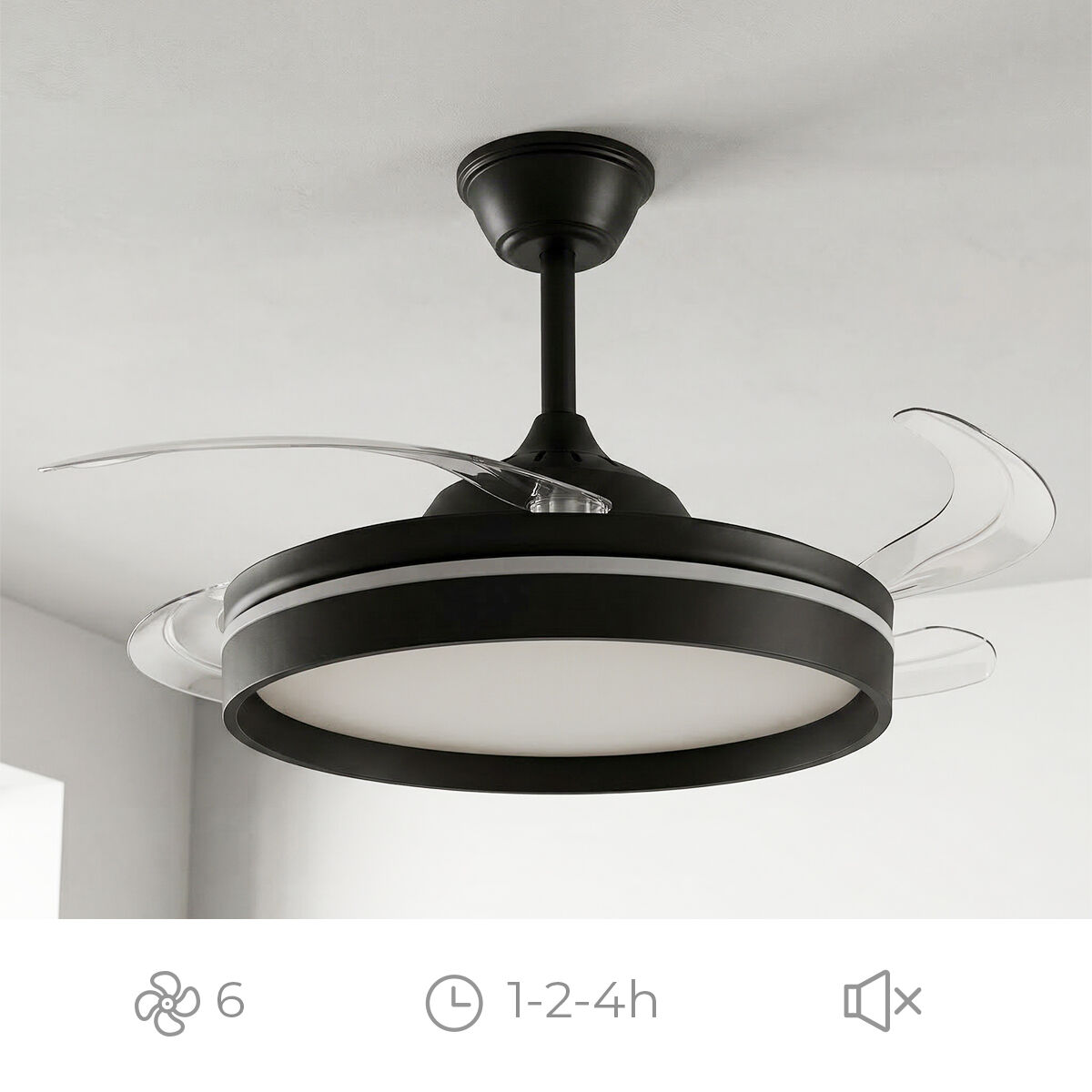 Ventilator de tavan cu lumină LED, 4 pale retractabile și telecomandă InnovaGoods