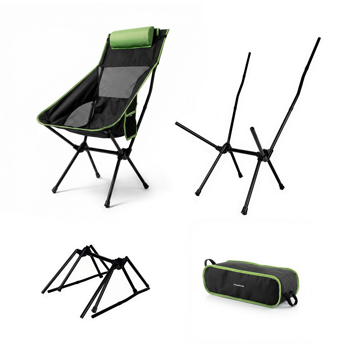 Scaun balansoar pliabil de camping 2 în 1 cu buzunar, pernă și geantă de transport Trillow InnovaGoods