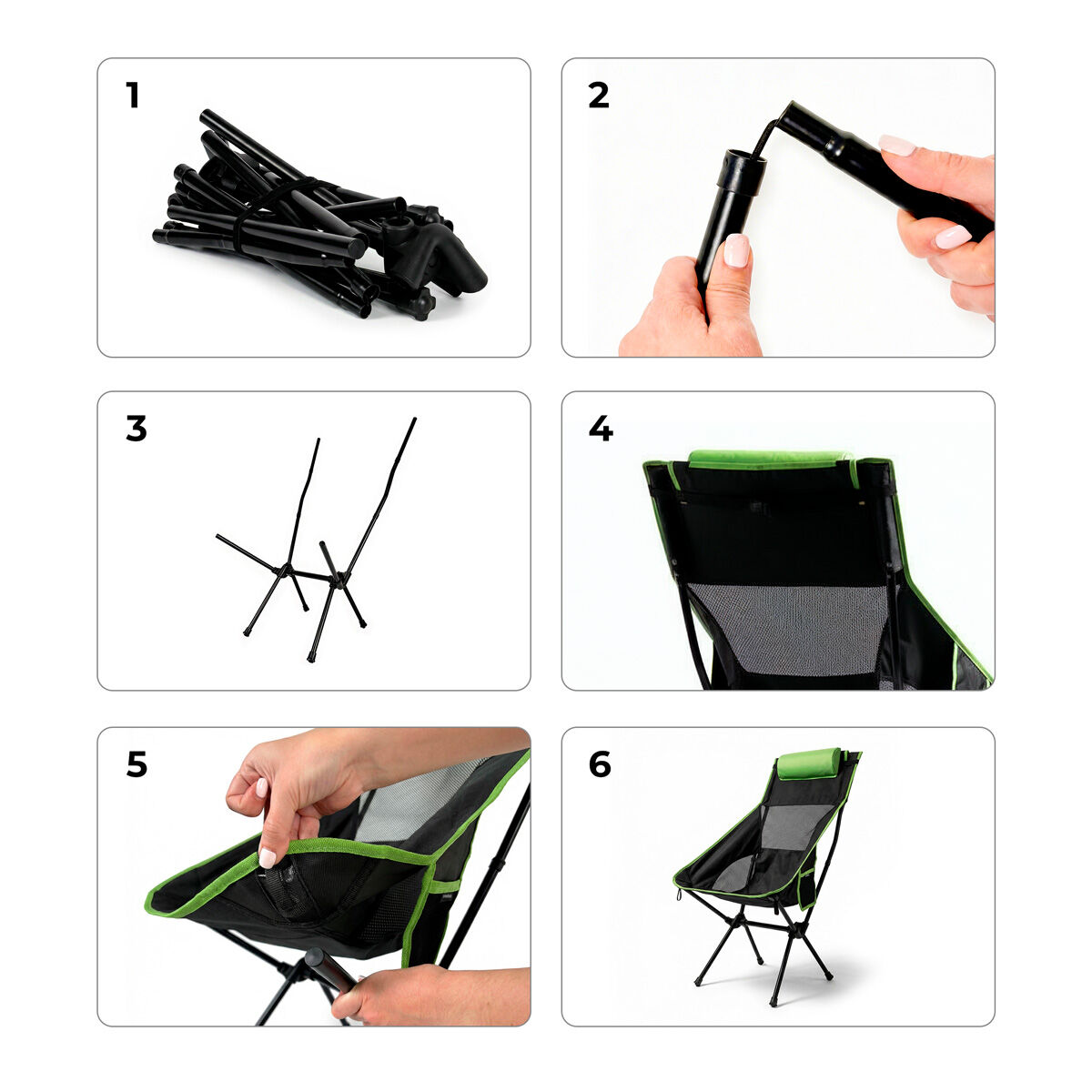 Scaun balansoar pliabil de camping 2 în 1 cu buzunar, pernă și geantă de transport Trillow InnovaGoods