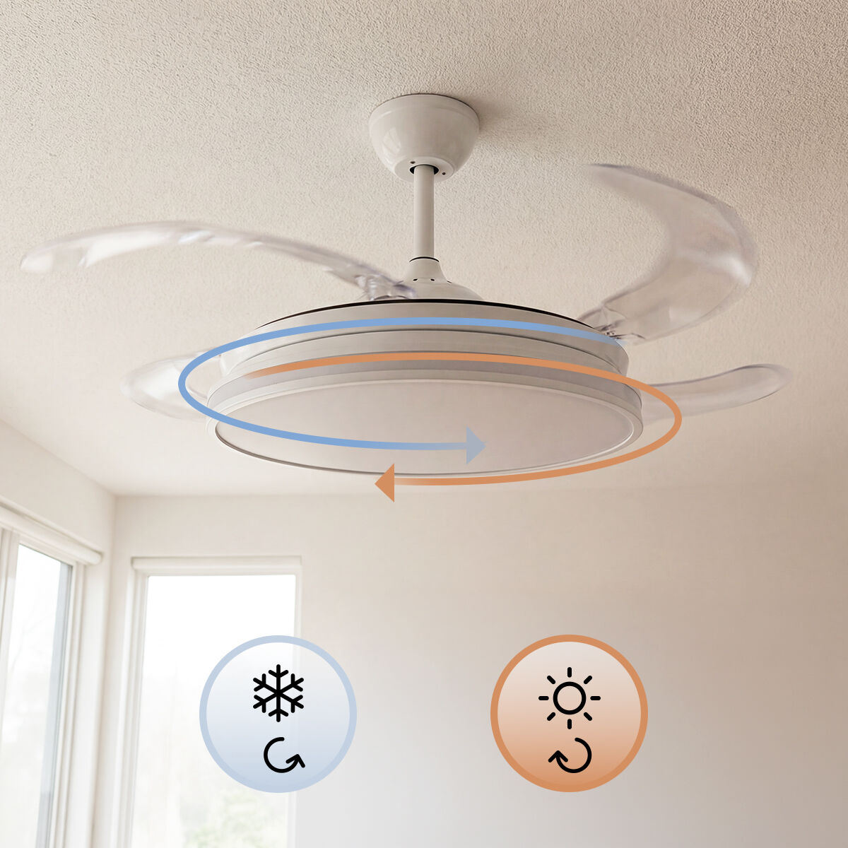 Ventilator de tavan cu lumină LED RGB, 4 pale retractabile și telecomandă InnovaGoods