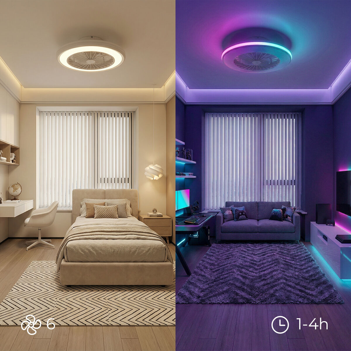 Ventilator de tavan cu lumină LED RGB, pale ascunse și telecomandă Nexory InnovaGoods