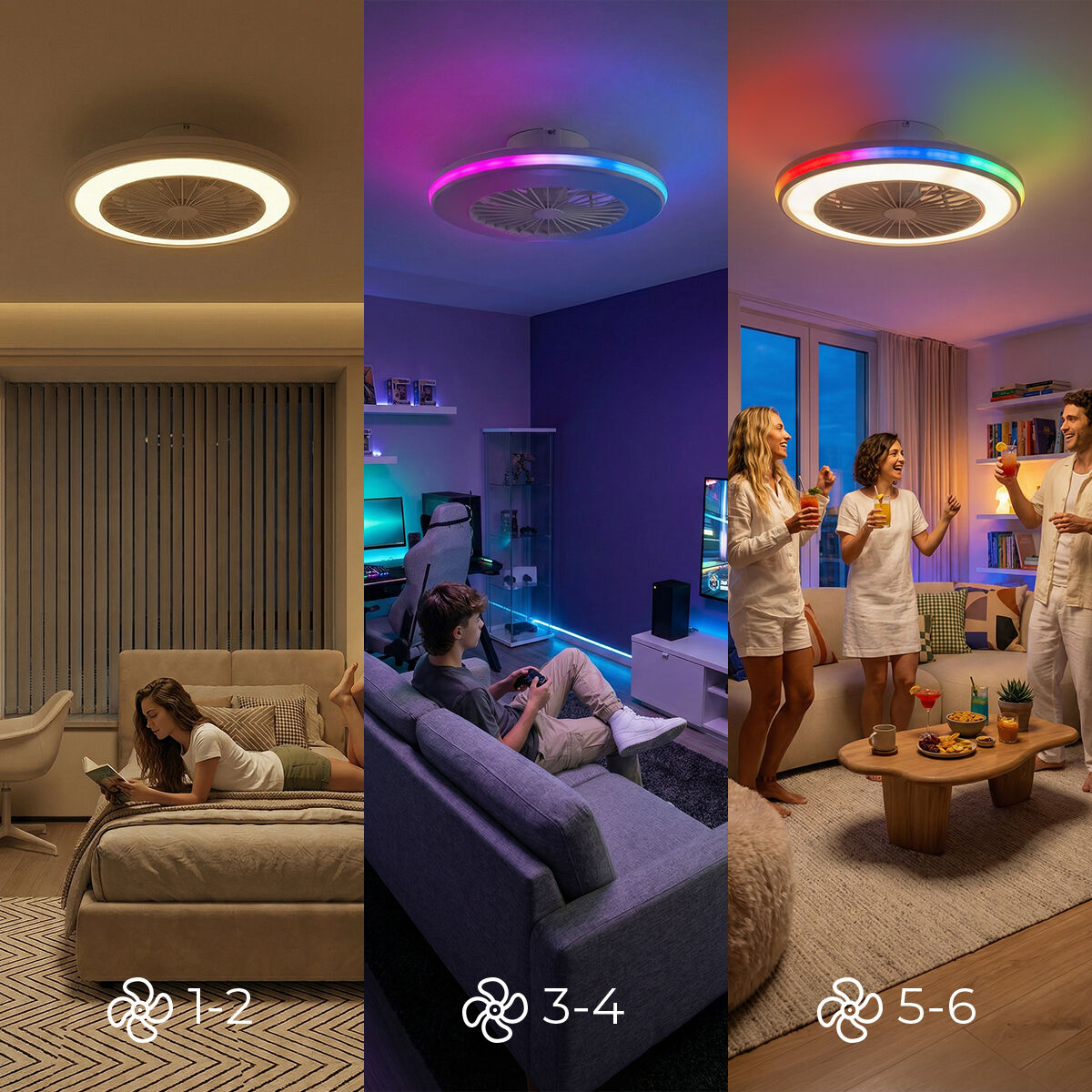 Ventilator de tavan cu lumină LED RGB, pale ascunse și telecomandă Nexory InnovaGoods