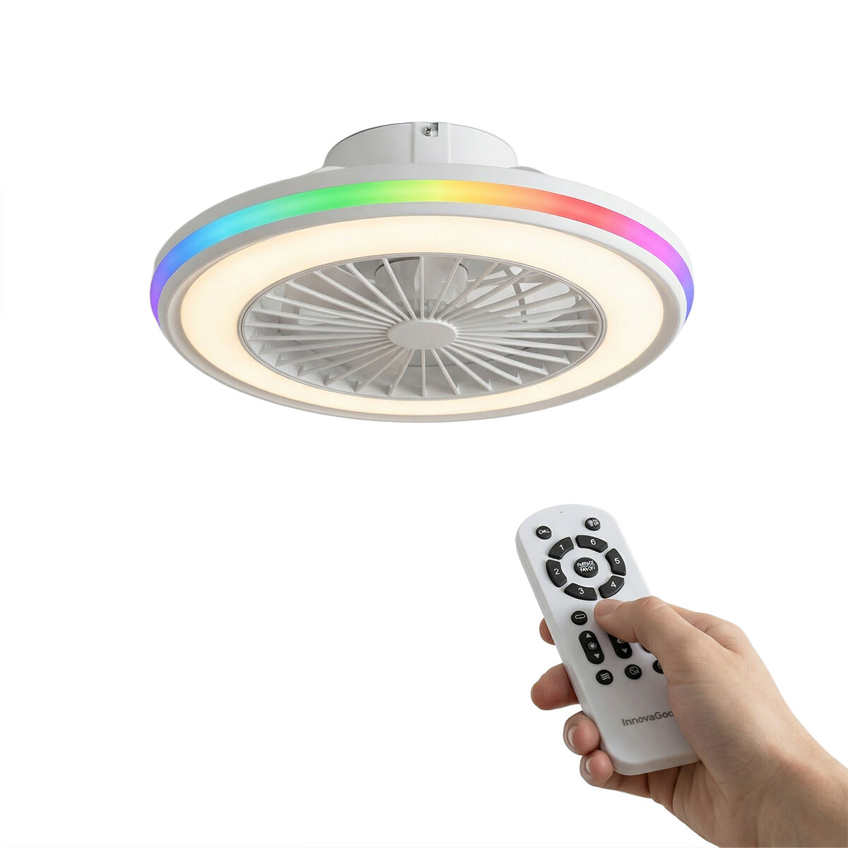 Ventilator de tavan cu lumină LED RGB, pale ascunse și telecomandă Nexory InnovaGoods