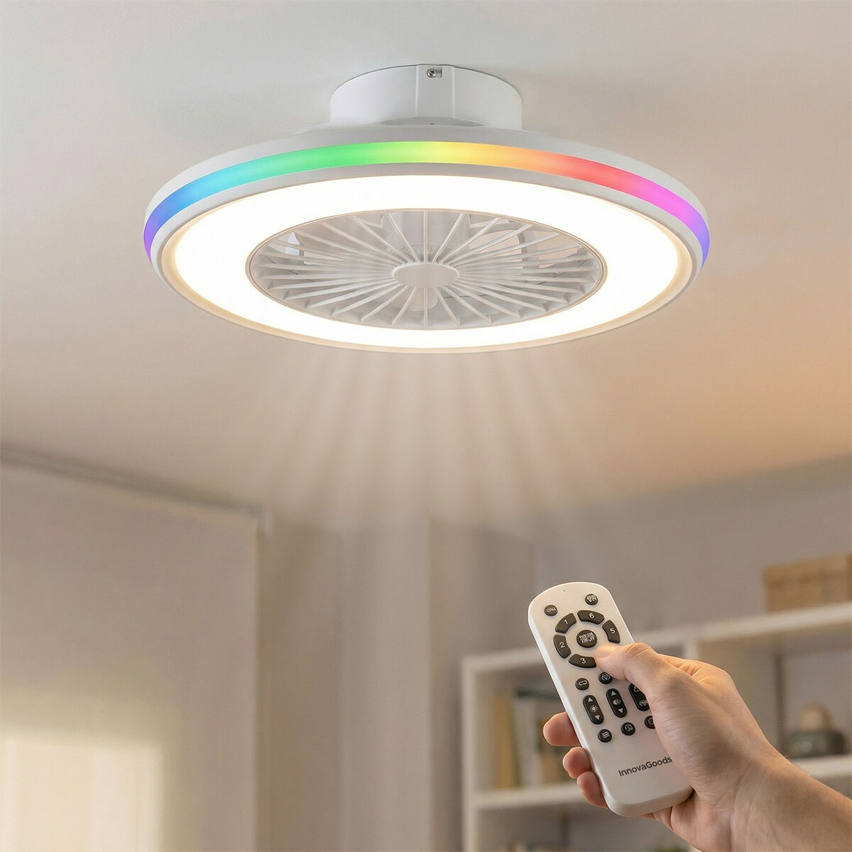 Ventilator de tavan cu lumină LED RGB, pale ascunse și telecomandă Nexory InnovaGoods