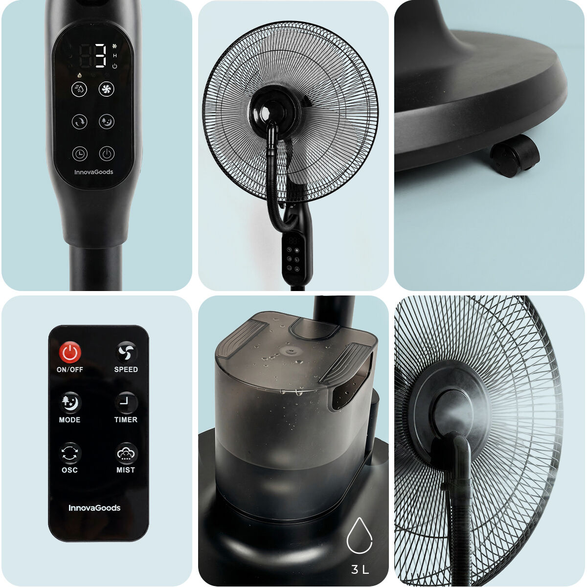 Ventilator nebulizator cu picior, cu telecomandă Sprair InnovaGoods