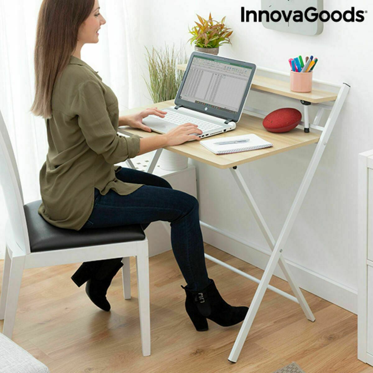 Birou pliabil cu raft InnovaGoods Tablezy Lemn (Recondiționate B)