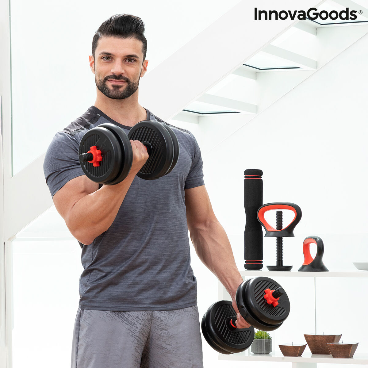 Set de greutăți reglabile 6 în 1 cu ghid de exerciții Sixfit InnovaGoods   Fier (Recondiționate B)