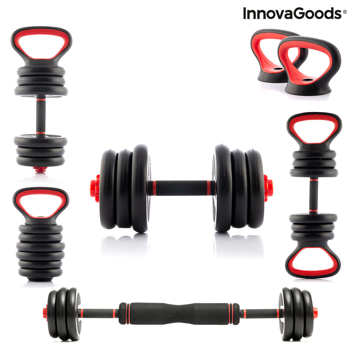 Set de greutăți reglabile 6 în 1 cu ghid de exerciții Sixfit InnovaGoods   Fier (Recondiționate B)