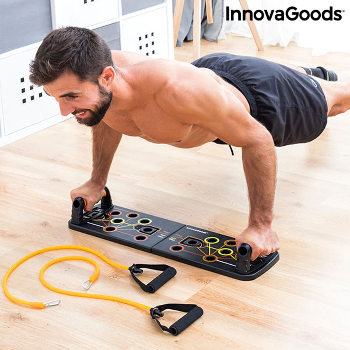 Masă Push-Up cu benzi de rezistență și ghid de exerciții Pulsher InnovaGoods Gumă (Recondiționate A)