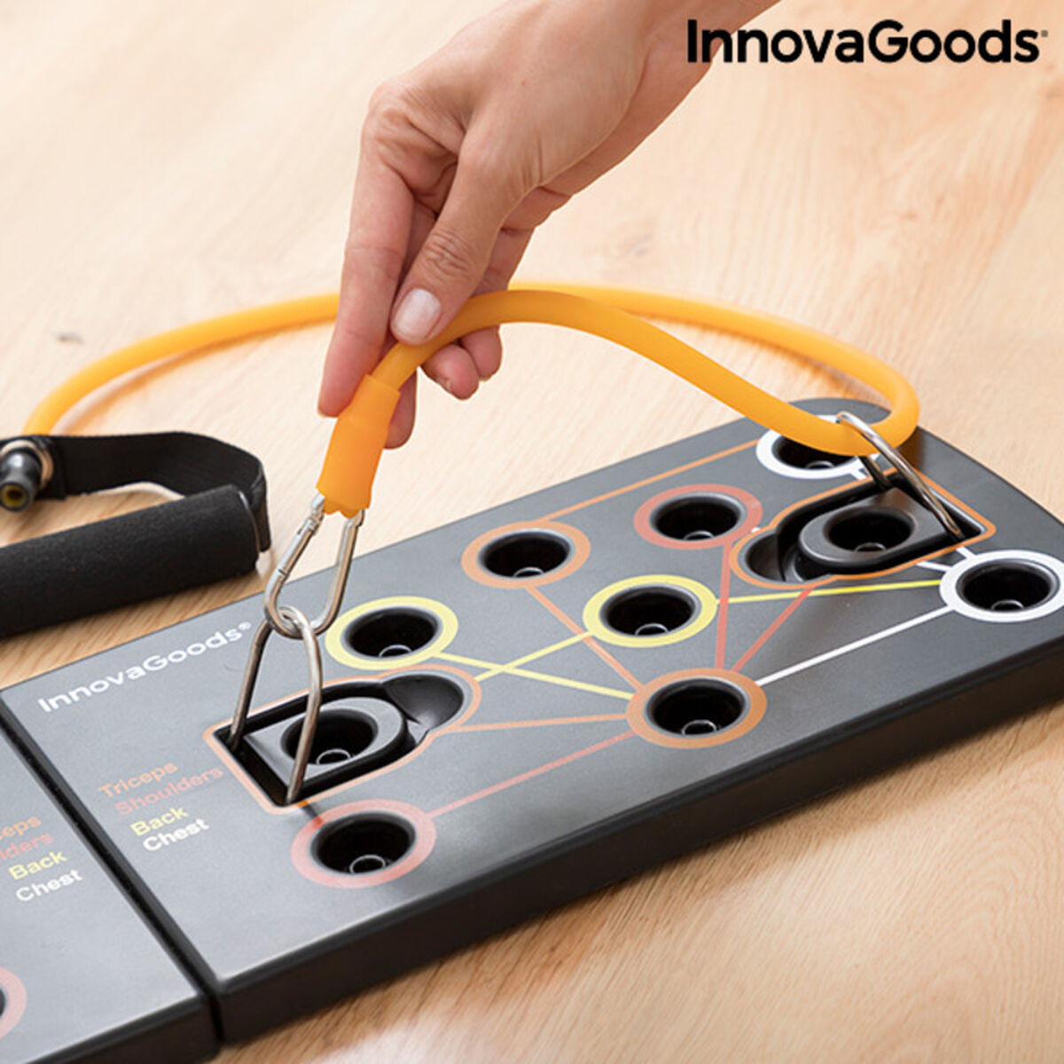 Masă Push-Up cu benzi de rezistență și ghid de exerciții Pulsher InnovaGoods Gumă (Recondiționate A)