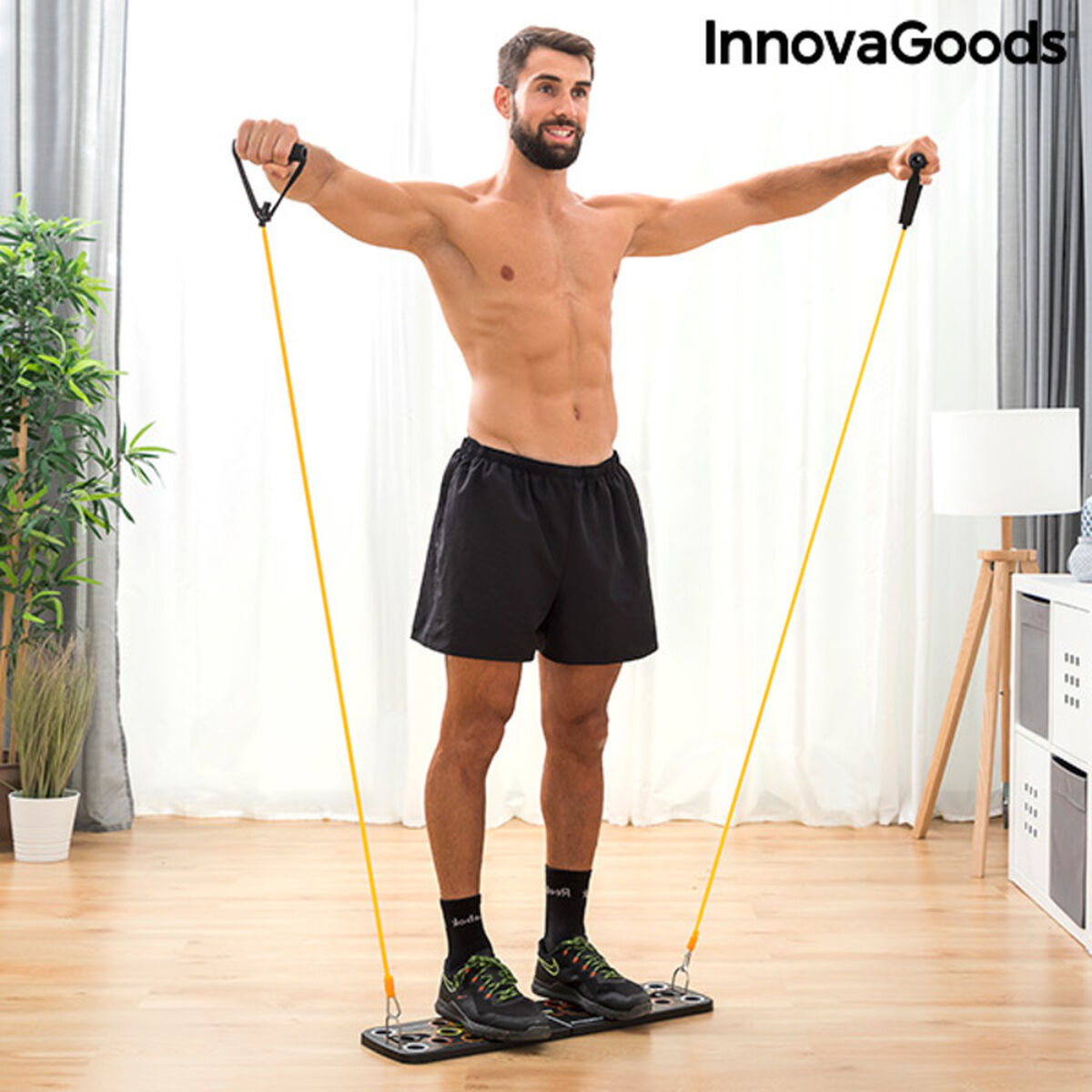 Masă Push-Up cu benzi de rezistență și ghid de exerciții Pulsher InnovaGoods Gumă (Recondiționate A)
