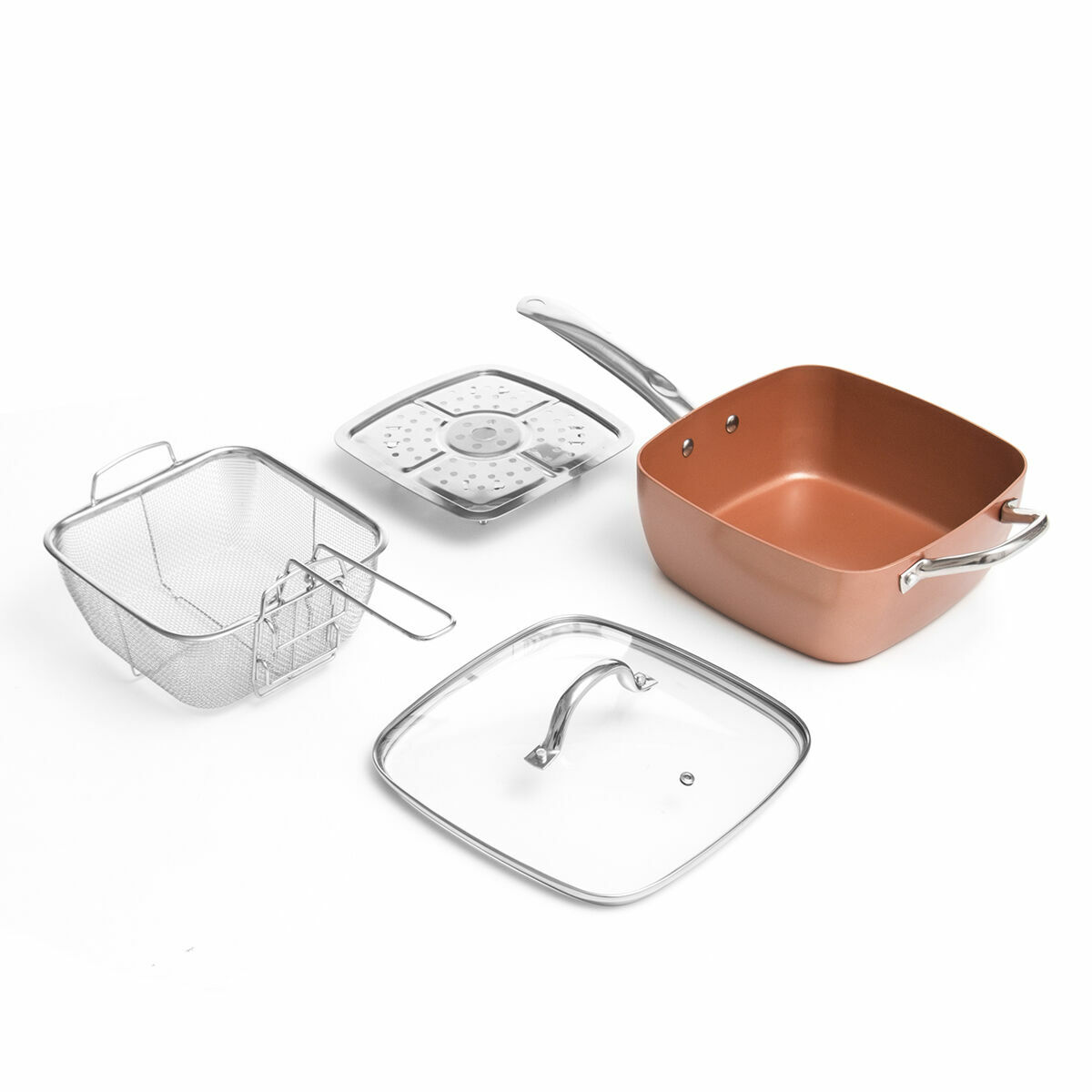 Set Tigaie Multifuncțională 5 în 1 Copper Coppans InnovaGoods 4 Piese Argintiu Metal Aluminiu 5 Piese Ø 24 cm (Recondiționate C)