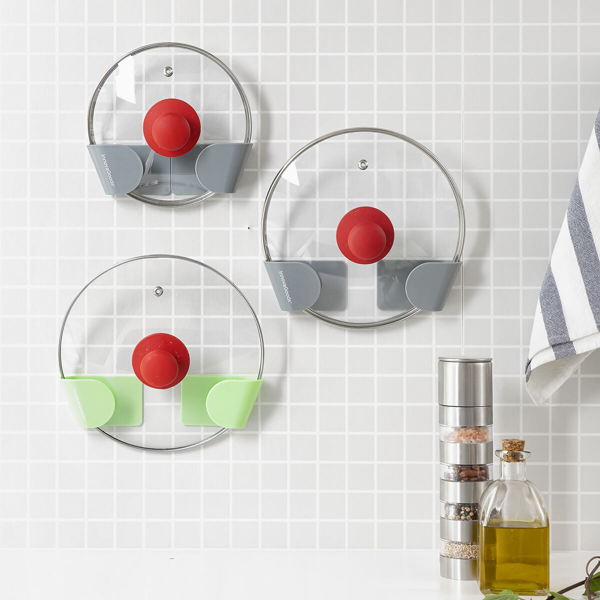 Set de 3 suporturi adezive pentru capace de cratiță Smarack InnovaGoods Modelo Smarack Gri (Recondiționate B)