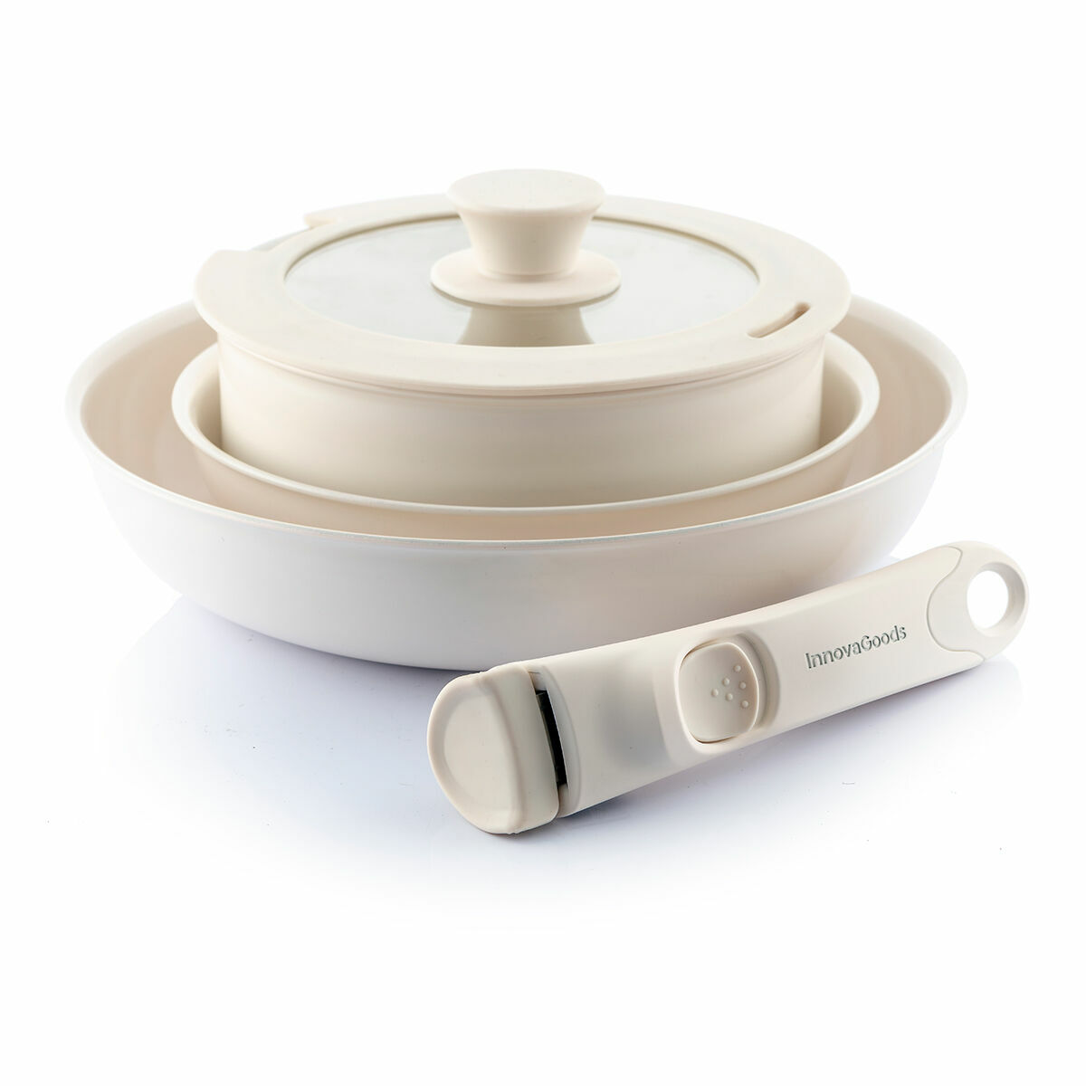 Set de tigăi cu mâner și capac detașabil Passet InnovaGoods Aluminiu 5 Piese (Recondiționate A)