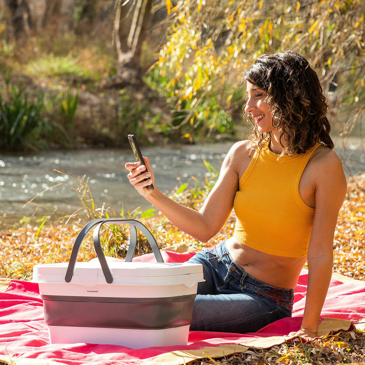 Coș de picnic pliabil cu capac tip masă InnovaGoods FOLDABLE CAMPING BASKET Plastic (Recondiționate B)