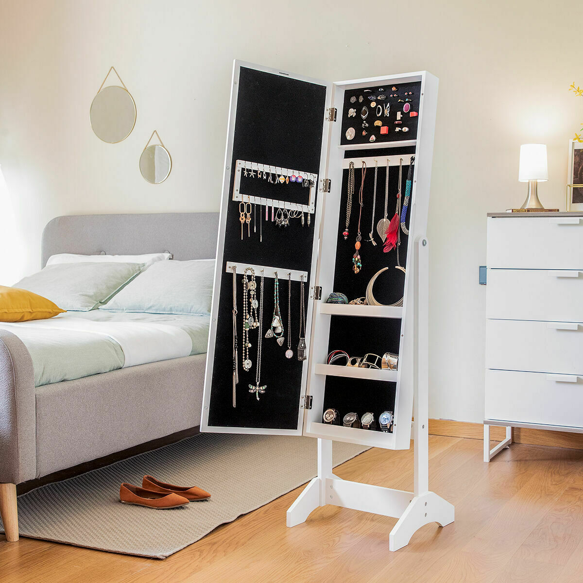 Oglindă suport de bijuterii cu picior și LED InnovaGoods Alb Lemn Plastic (Recondiționate A)