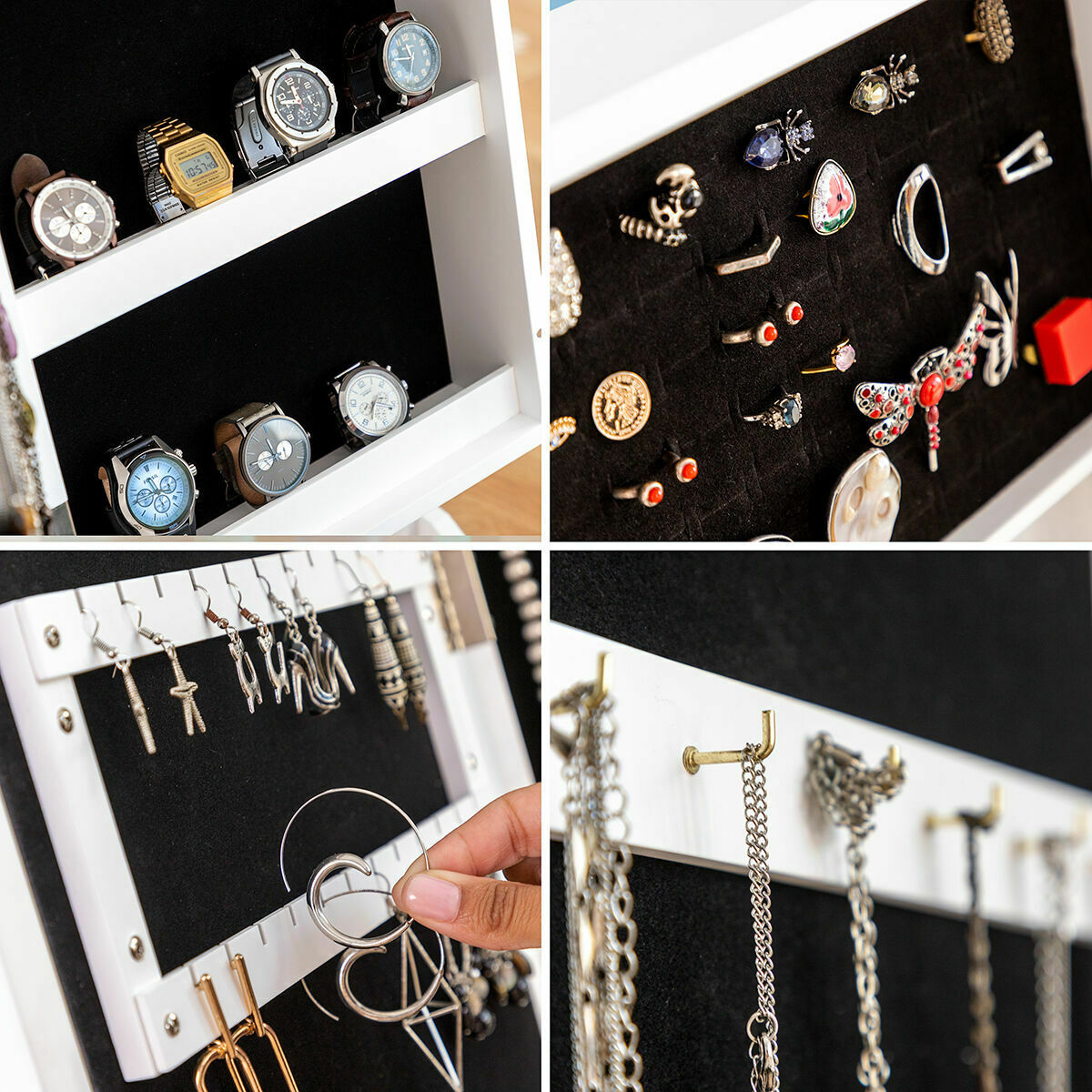 Oglindă suport de bijuterii cu picior și LED InnovaGoods Alb Lemn Plastic (Recondiționate A)