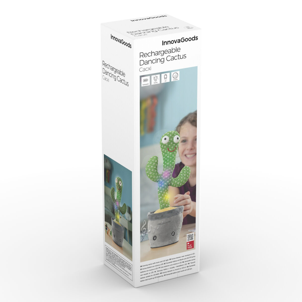 Cactus dansator și vorbitor reîncărcabil cu muzică și LED-uri multicolore Cacxi InnovaGoods Verde (Recondiționate A)