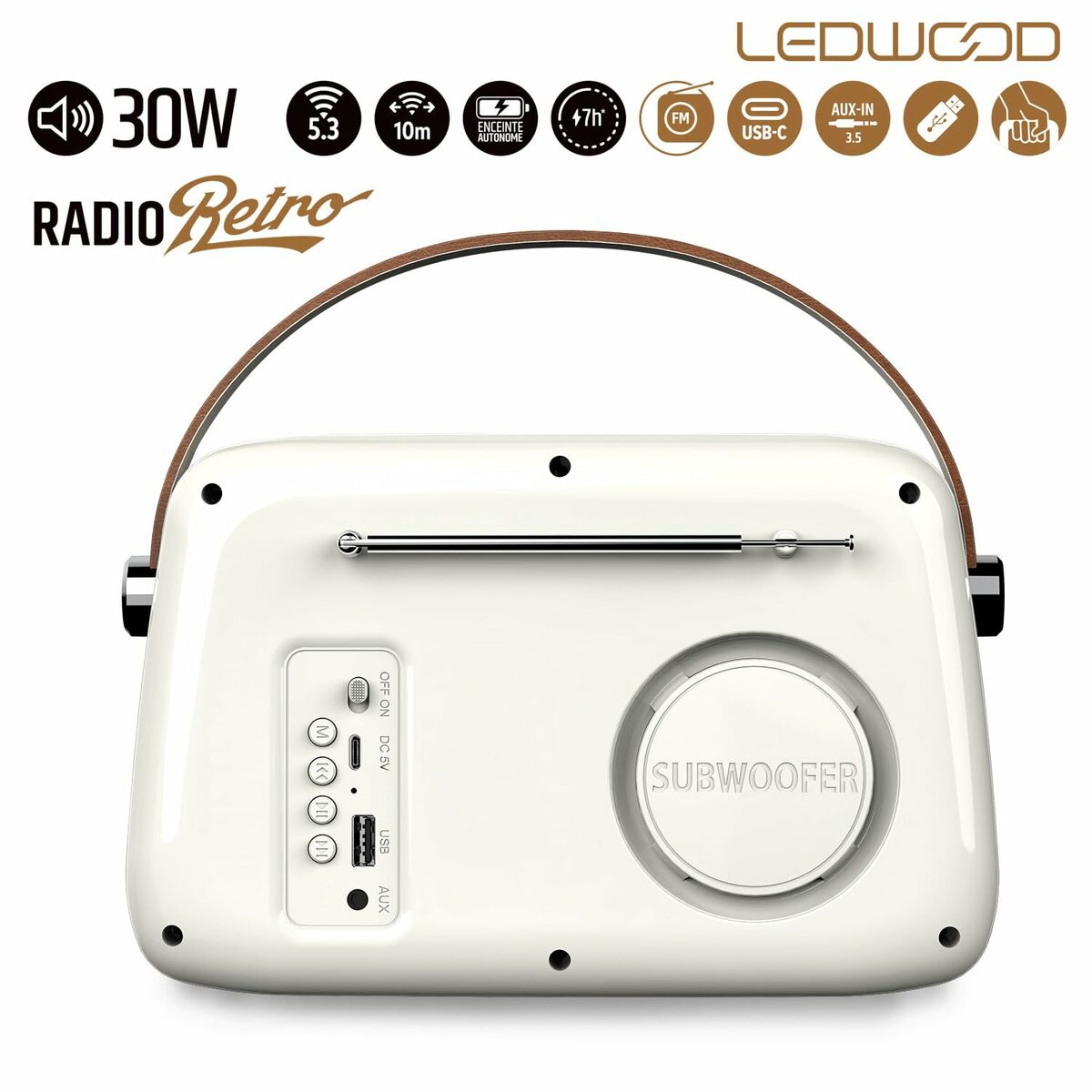 Radio Tranzistor Ledwood ALMA BLANCO Alb 30 W (Recondiționate A)