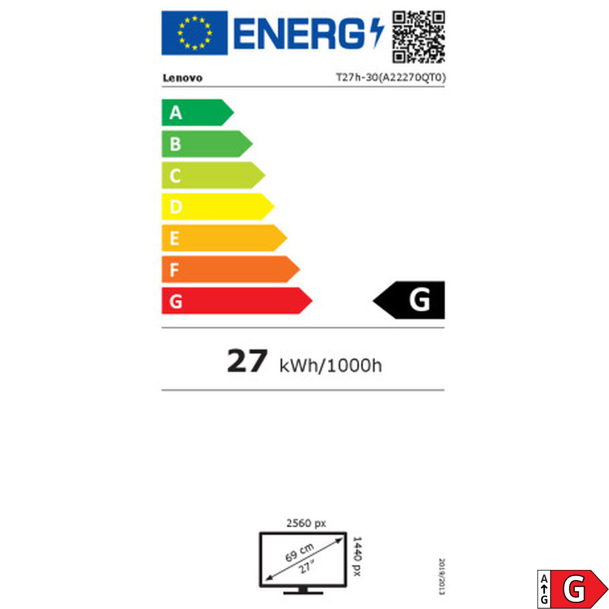 Monitor Gaming Lenovo T27h-30 27" Quad HD (Recondiționate A)