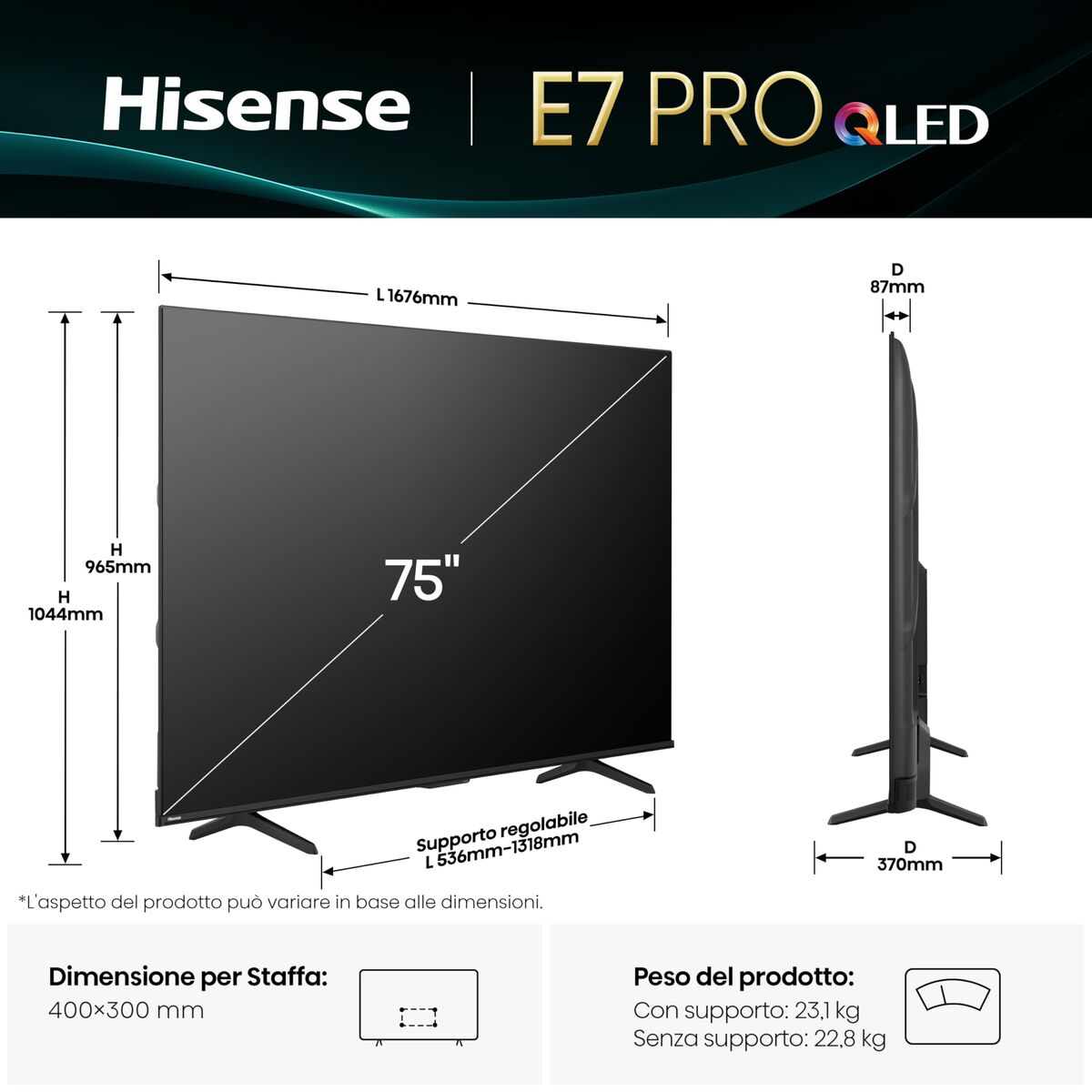 Smart TV Hisense 75E7Q PRO 4K Ultra HD 75" HDR QLED (Recondiționate A)