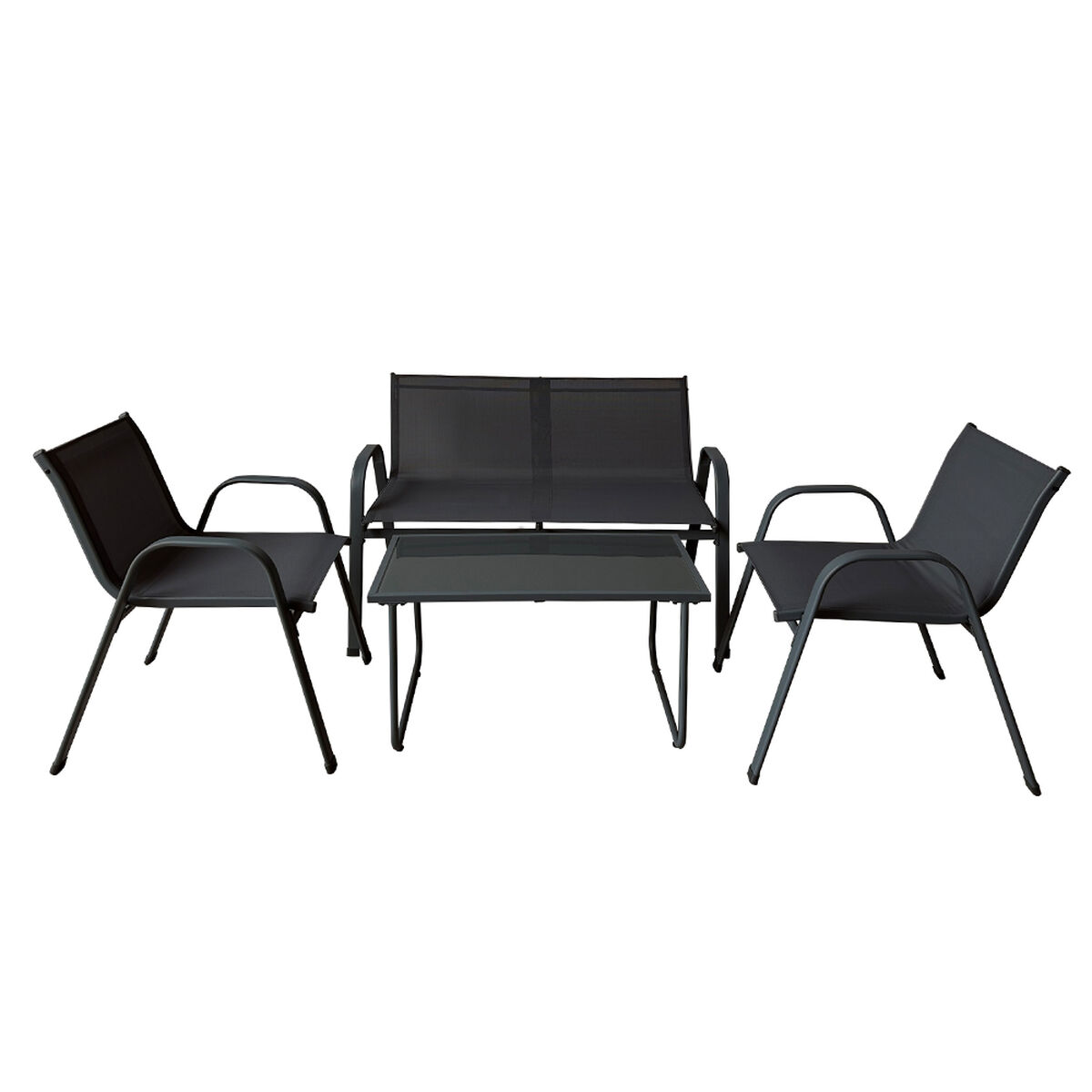 Set Masa și Scaune Grădină Marbueno Acier Negru Textilene 10468