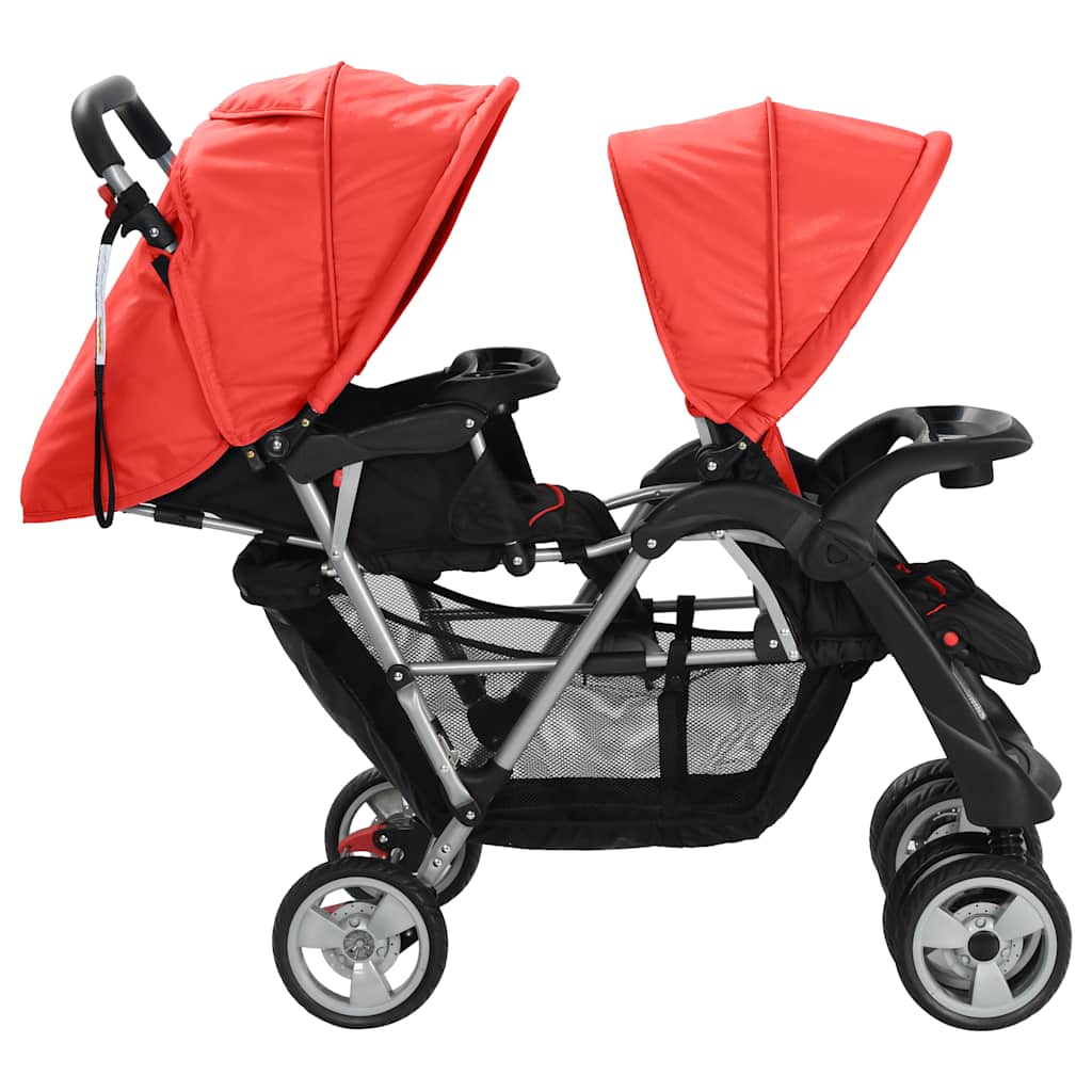 vidaXL Cărucior în tandem din oțel, roșu și negru vidaXL Cărucior în tandem din oțel, roșu și negru
