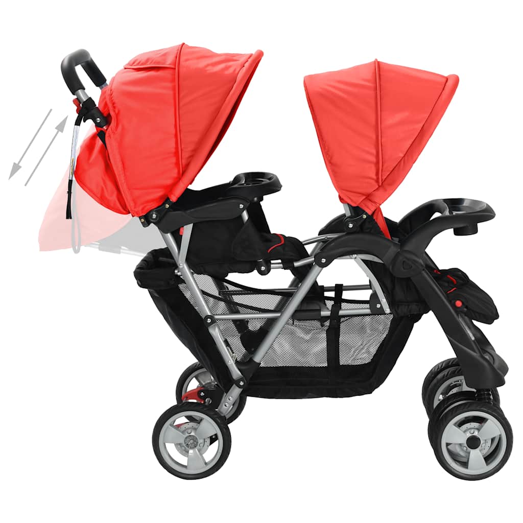 vidaXL Cărucior în tandem din oțel, roșu și negru vidaXL Cărucior în tandem din oțel, roșu și negru