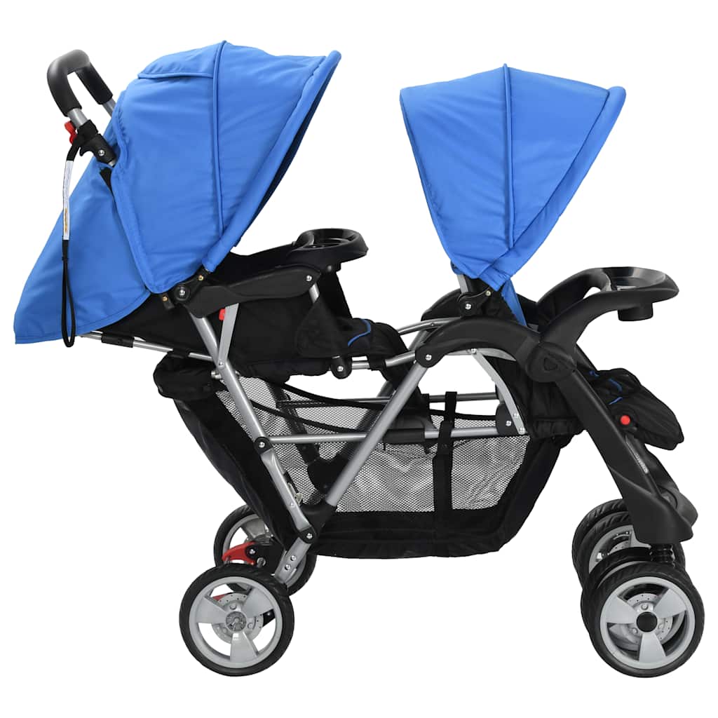 vidaXL Cărucior în tandem, albastru și negru, oțel vidaXL Cărucior în tandem, albastru și negru, oțel