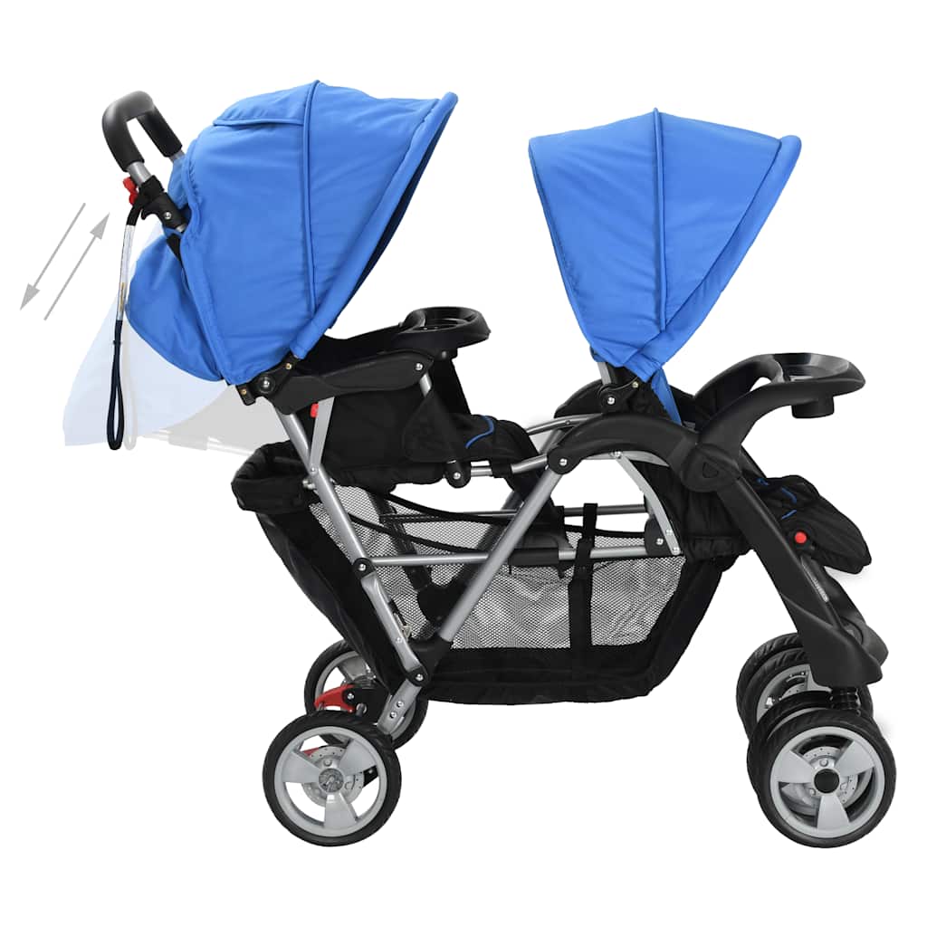 vidaXL Cărucior în tandem, albastru și negru, oțel vidaXL Cărucior în tandem, albastru și negru, oțel