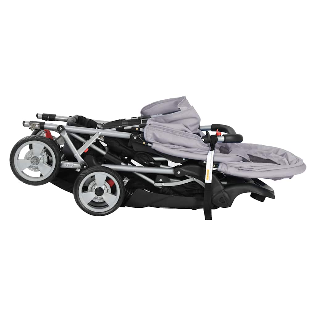 vidaXL Cărucior în tandem, gri și negru, oțel vidaXL Cărucior în tandem, gri și negru, oțel