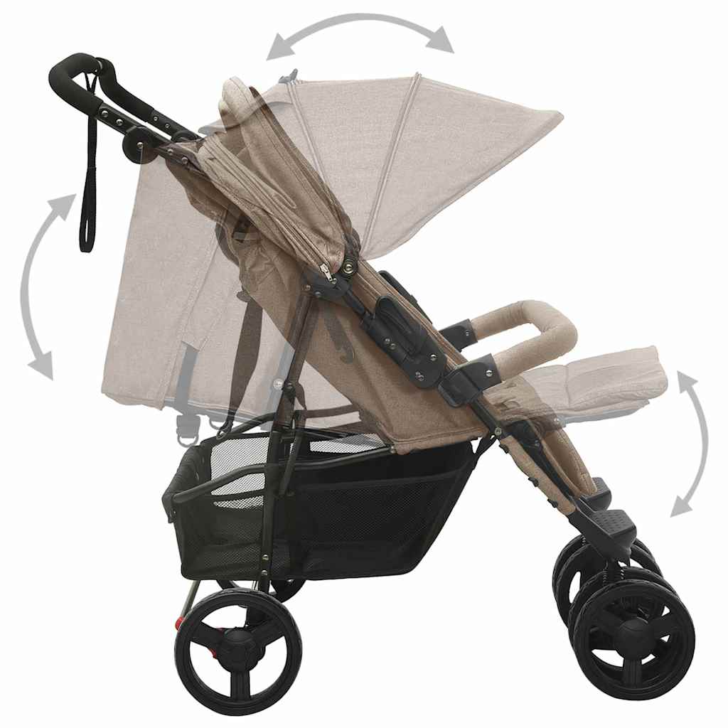 vidaXL Cărucior dublu, gri taupe, oțel vidaXL Cărucior dublu, gri taupe, oțel