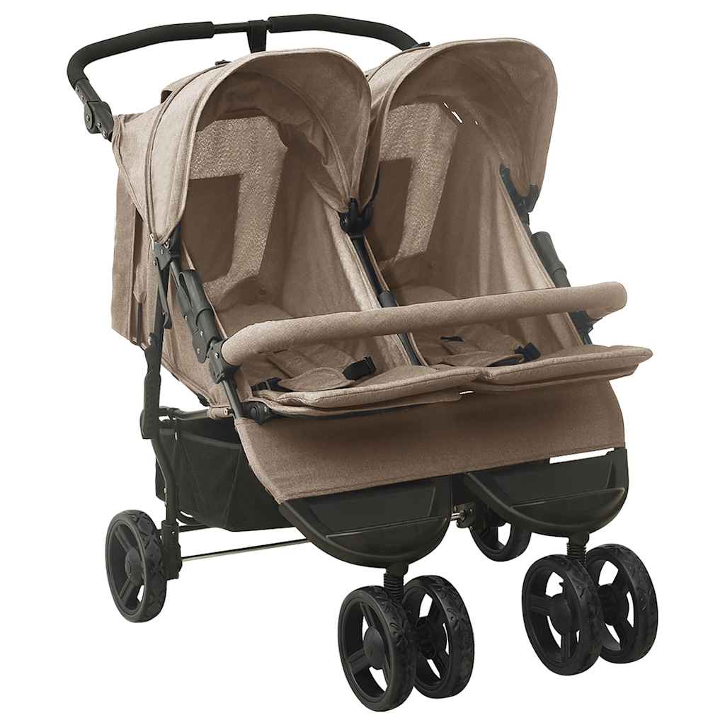 vidaXL Cărucior dublu, gri taupe, oțel vidaXL Cărucior dublu, gri taupe, oțel