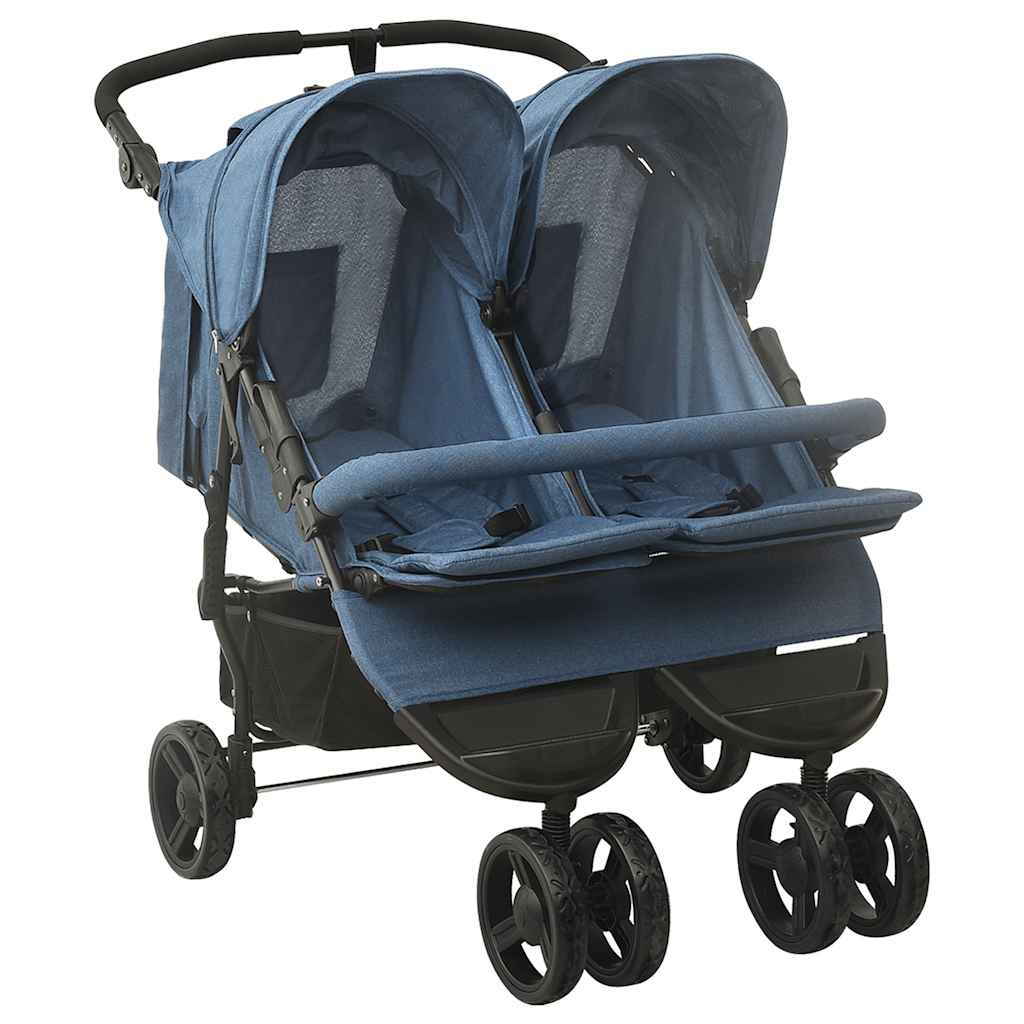 vidaXL Cărucior dublu, bleumarin, oțel vidaXL Cărucior dublu, bleumarin, oțel