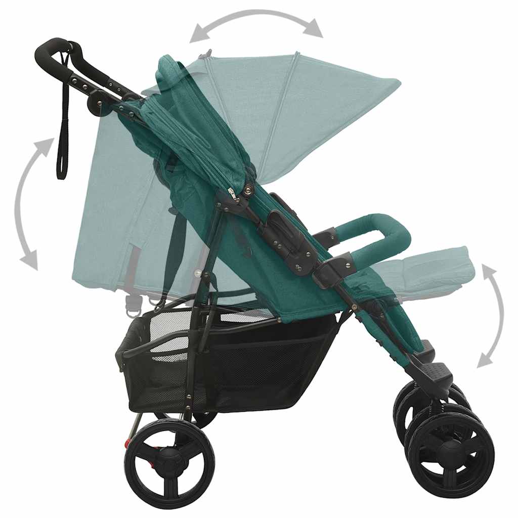 vidaXL Cărucior dublu, verde, oțel vidaXL Cărucior dublu, verde, oțel