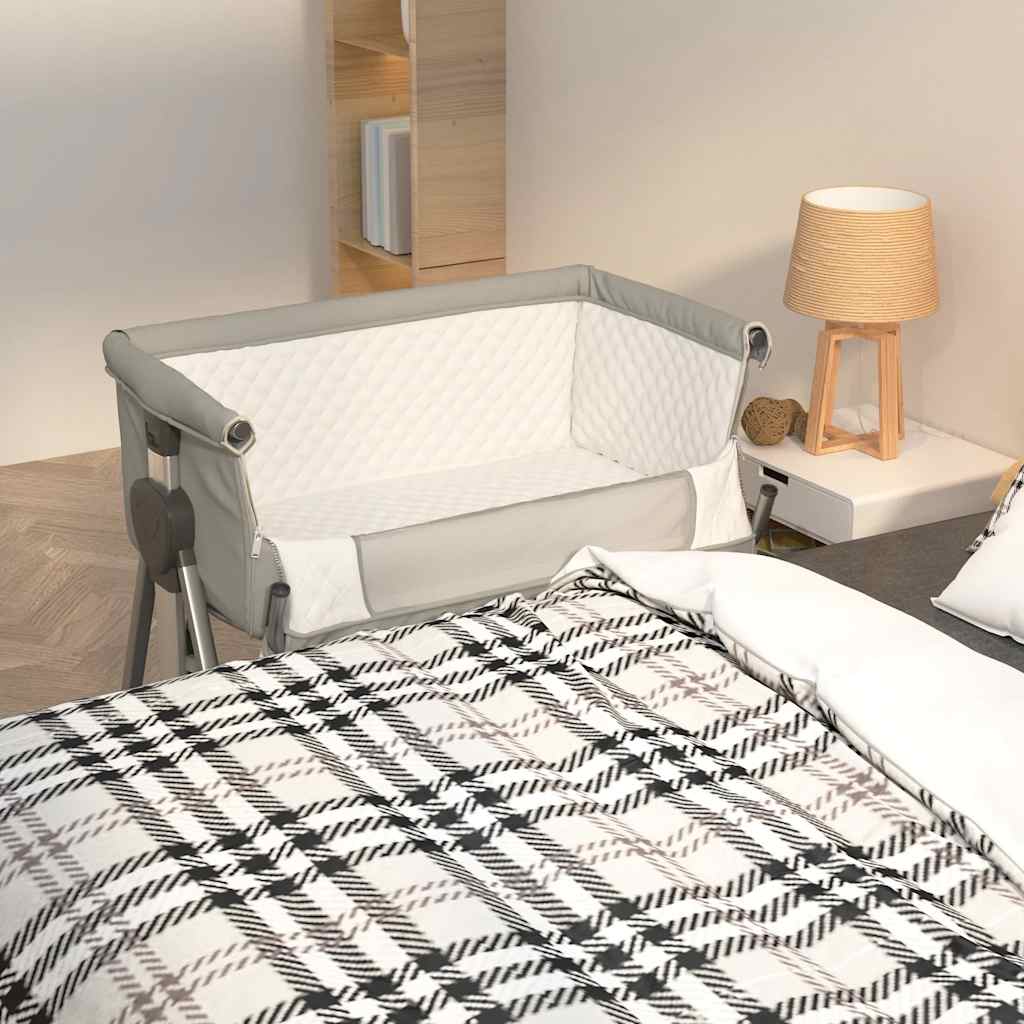 vidaXL Pat pentru copii cu saltea, gri deschis, pânză textil vidaXL Pat pentru copii cu saltea, gri deschis, pânză textil