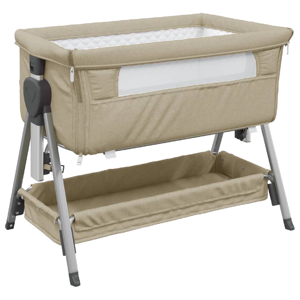 vidaXL Pat pentru copii cu saltea, gri taupe, pânză textil vidaXL Pat pentru copii cu saltea, gri taupe, pânză textil