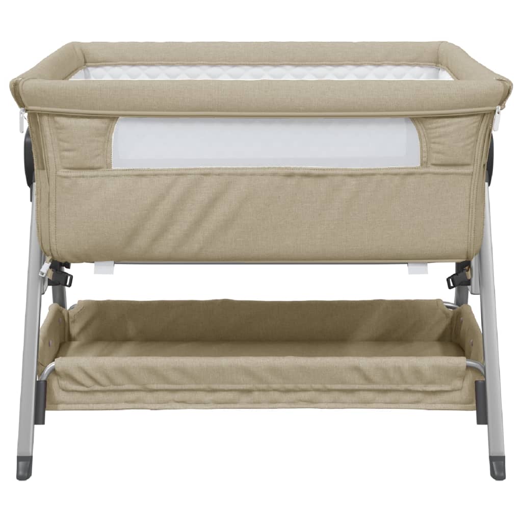 vidaXL Pat pentru copii cu saltea, gri taupe, pânză textil vidaXL Pat pentru copii cu saltea, gri taupe, pânză textil